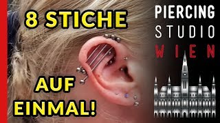 💉 KRASS 💉 3 Industrial Piercings Parallel Rook amp Inner Conch 💉 8 IN 1 💉 Marcs Piercing TV [upl. by Ralyt]