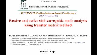 21P12pd Passive and active slab waveguide mode analysis using transfer matrix method [upl. by Nnaesor]