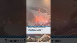 Tesla se incendia en garaje inundado tras el huracán Helene [upl. by Aniluap]