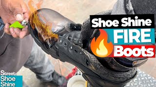 How to Shoe Shine Boots 🥾🥾 Boots on Fire 🔥🔥 ASMR Shoe Shine asmr [upl. by Horvitz998]