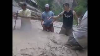 Hikers Form Human Chain to Cross Flash Flood at Zion National Park [upl. by Ayiak]