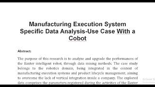 Manufacturing Execution System Specific Data Analysis Use Case With a Cobot [upl. by Yursa]