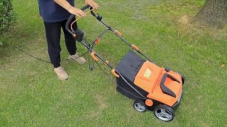 VERTAK 2 in 1 1600W electric hand push lawn scarifier and rake machine for garden GT111011 lawncare [upl. by Gapin129]