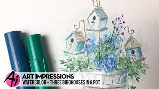 Ai Watercolor  Three Birdhouses in a Pot [upl. by Lilllie]