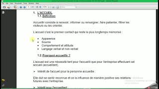 Techniques dAccueil de Communication amp Courriers Administratifs  Cours N°02  Laccueil partie 01 [upl. by Cormack130]