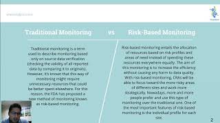 CRA Knowledge  Traditional Monitoring vs Risk Based Monitoring [upl. by Adnilec]