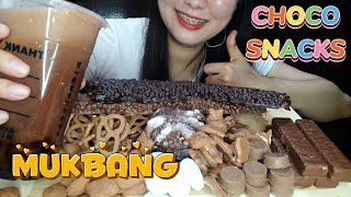 ASSORTED CHOCOLATE SNACKS WITH MILK TEA DARK CHOCOLATE  MUKBANG  Cj Pinoy Mukbanger [upl. by Marfe]