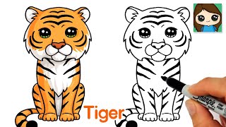 How to Draw a Tiger Easy 🐯Cute Cartoon Animal [upl. by Tfat]