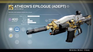 Destiny 1 Atheons Epilogue Adept Exotic auto rifle Vault of Glass Atheon Challenge  weapon test [upl. by Madi939]