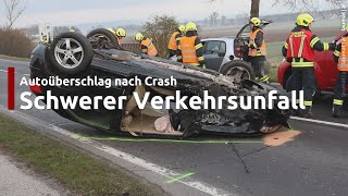 Autoüberschlag nach Crash auf Eferdinger Straße bei Alkoven [upl. by Mungovan]