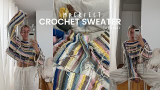 Imperfect sweater CROCHET TUTORIAL  leftover yarn beginner friendly one stitchpattern🎀 [upl. by Bondy]