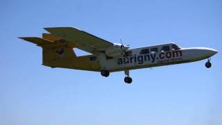 Trislander Landing Alderney Airport EGJA Channel Islands Aurigny Air Service [upl. by Nikal]