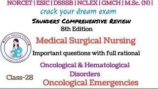 28 NCLEX Saunders 8th Edition oncological amp Hematological Disorders Oncological Emergencies [upl. by Heiney272]