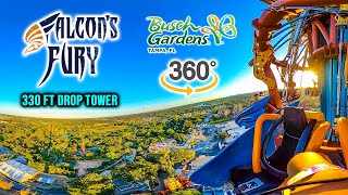 VR 360 Falcons Fury 335 ft Drop Tower On Ride POV Busch Gardens Tampa 2023 10 31 [upl. by Cir]