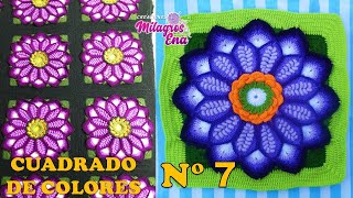 Como tejer el Cuadrado o muestra de colores N° 7 a crochet para colchas FLOR N° 41 EN PUNTO ROCOCO [upl. by Blader]