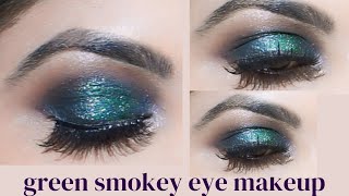 green smokey eye makeup tutorial  glitter smokey eye makeup  for bigganers [upl. by Vachell]