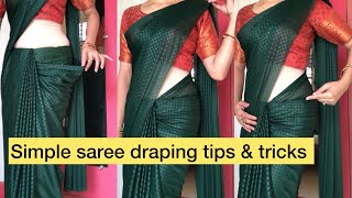 Simple saree draping tips and tricksHow to drape simple sareedailywearsaree sareepleats saree [upl. by Enaasiali]