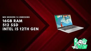 MSI Modern 14 intel i5 12th gen 16gb ram 512 ssd laptop unboxing flipkart [upl. by Edric242]