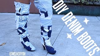 DENIM KNEE HIGH BOOTS DIY SUPER EASY [upl. by Siryt415]