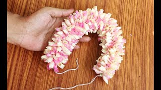 easy method to string rose petals garland  how to make a flower garland with rose petals [upl. by Stallworth569]