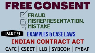 Fraud  Misrepresentation  Mistake  Free Consent  Indian Contract Act  Caselaws  Example [upl. by Dragde157]