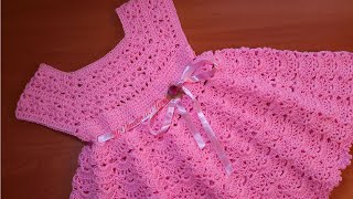 Vestido Bebe Crochet Rosado Tutorial Facil Paso a Paso  Free Baby Crochet Dress Parte 2 de 2 [upl. by Pillihpnhoj]