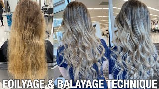 Blonde Foilyage amp Balayage Technique  Root Tap  Toner  Hair Tutorial [upl. by Tterag]