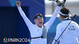 South Korea continues archery REIGN with mens team gold over France  Paris Olympics  NBC Sports [upl. by Ainahtan]