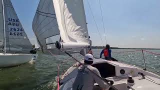 j24 boat pile up at the start and a general recall Black Widow fouled the fleet racing sailboat [upl. by Varipapa]