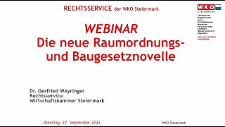 Webinar Die neue Raumordnungs und Baugesetznovelle [upl. by Justinn479]