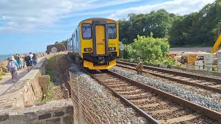 trains at Dawlish sea wall Dawlish Warren some tones inc pride 220005 mayflower 47810 22624 [upl. by Ynattib]