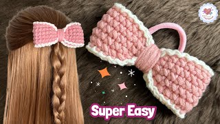 Quick amp Easy Crochet Bow Hair Tie 🎀  Crochet Tutorial for Beginners [upl. by Kaliope]