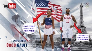 Team USA arrives in Paris  Team USAs female flag bearer  Team USAs male flag bearer [upl. by Steen]