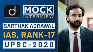 Sarthak Agrawal Rank  17 IAS  UPSC 2020  Mock Interview I Drishti IAS English [upl. by Gora]