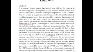 Mixed Supervision of Histopathology Improves Prostate Cancer Classification From MRI [upl. by Jahdiel43]