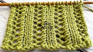 How to knit an easy Tworow Repeat Lace stitch pattern  So Woolly [upl. by Hasan]