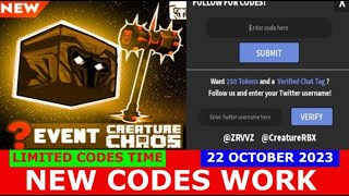 NEW CODES Halloween Creature CHAOS ROBLOX  LIMITED CODES TIME  22 OCTOBER 2023 [upl. by Neerod816]