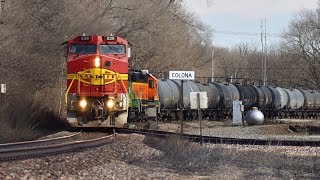 BNSF Warbonnet 539 Nice RS3K w BN Power leads GALGAL  Colona IL [upl. by Dorca]