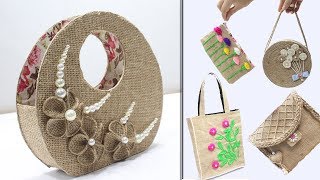 5 Jute bags making at home  Bag designs from jute and old things [upl. by Elladine]