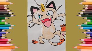 Pokemon  Meowth  drawing and colouring [upl. by Toback392]