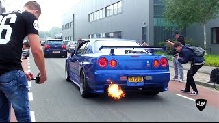 Awesome Nissan Skyline R34 GTR VSpec II BACKFIRE REVS amp Acceleration Sounds [upl. by Noremac]