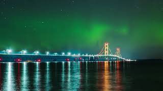 Northern Lights over Michigans Mackinac Bridge [upl. by Haidebez630]