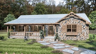 33x47 10x14m Cozy Stone Cottage 2 Bedrooms with wrap Porch  Smart Rustic House Floor Plan [upl. by Bonacci]