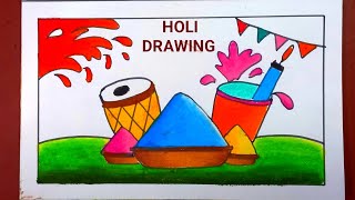 how to draw Holi festival poster with colour step by step [upl. by Suzetta]