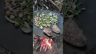 Petromax Griddle Steak and Veg Sizzle Night camping campfirecooking [upl. by Ahseikan]