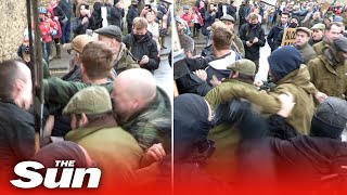 Massive brawl breaks out between hunt protesters and riders at Avon Vale [upl. by Ydner]