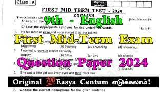 9th English first midterm exam original question paper 2024 [upl. by Smith]