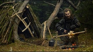 Bushcraft trip  making woodshed  permanent aframe camp series part 2  long version [upl. by Laeahcim]