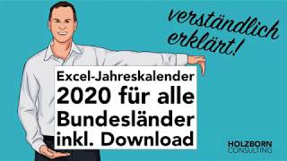 066 Excel Jahreskalender 2020 mit Ferien Feiertagen alle Bundesländer Geburtstagen Download [upl. by Ardnua718]