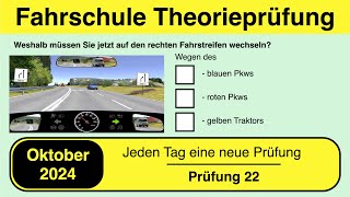 🚘 Führerschein Theorieprüfung Klasse B 🚗 Oktober 2024  Prüfung 22🎓📚 [upl. by Rosecan]